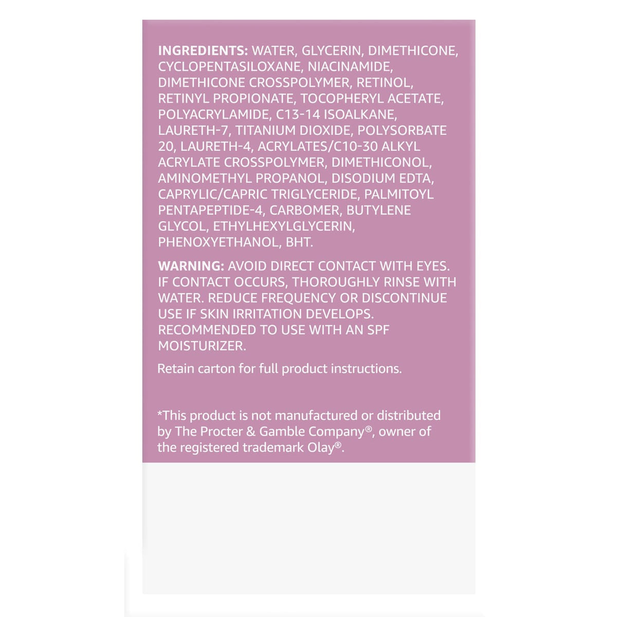 Label detail of Amazon Basics ingredients panel highlighting fragrance-free formulation