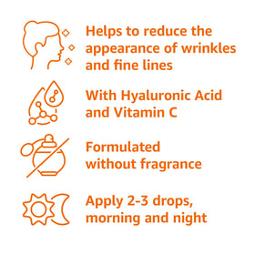 Amazon Basics ingredient label detail highlighting vitamin C and hyaluronic acid benefits