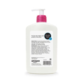 Amazon Basics 16 fl oz bottle held beside hand for scale and portion clarity