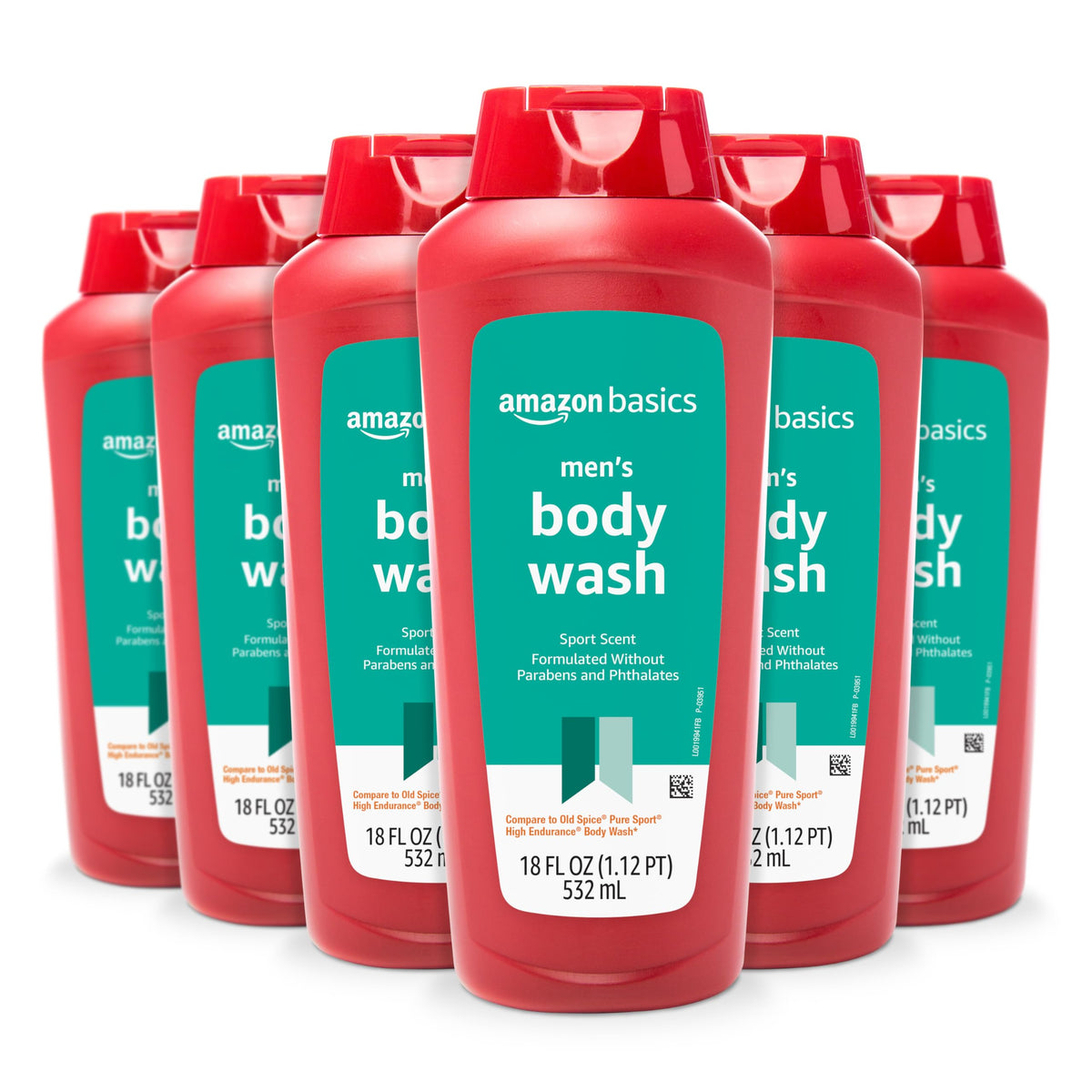Amazon Basics front label showing sport scent and size benefits