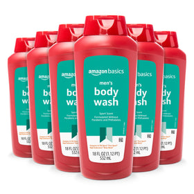 Amazon Basics front label showing sport scent and size benefits