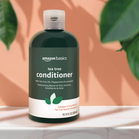 Amazon Basics conditioner staged in a bathroom setting conveying everyday routine ease