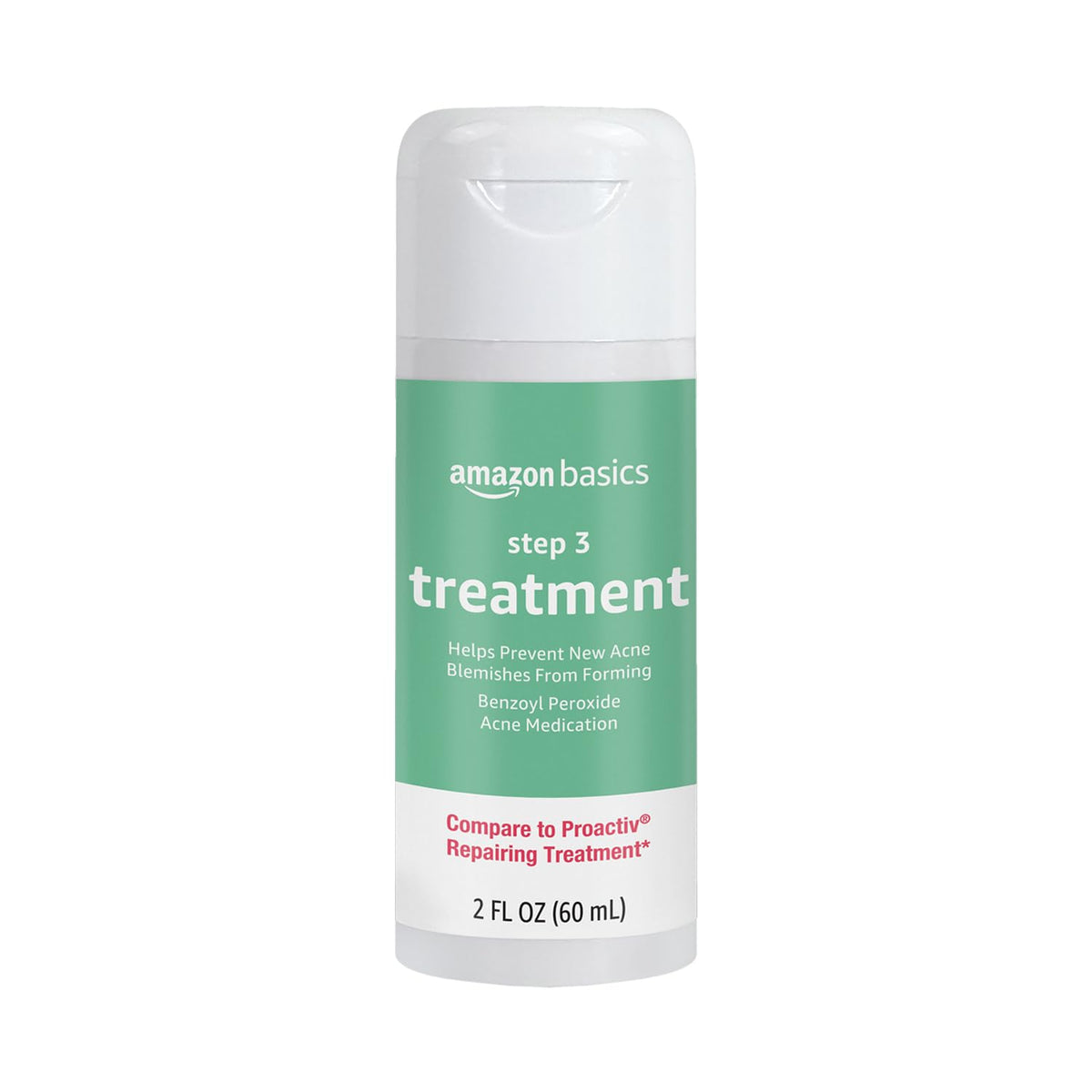 Amazon Basics front label showing product name and 2.5% benzoyl peroxide benefit