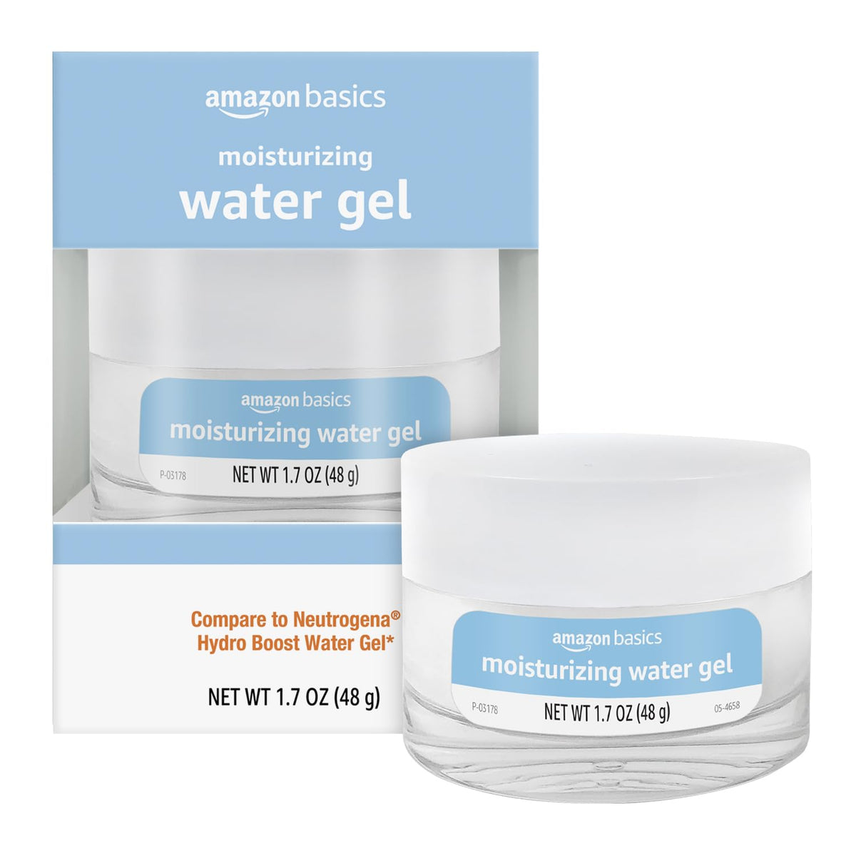 Amazon Basics front jar view shows clean packaging and hydration benefit