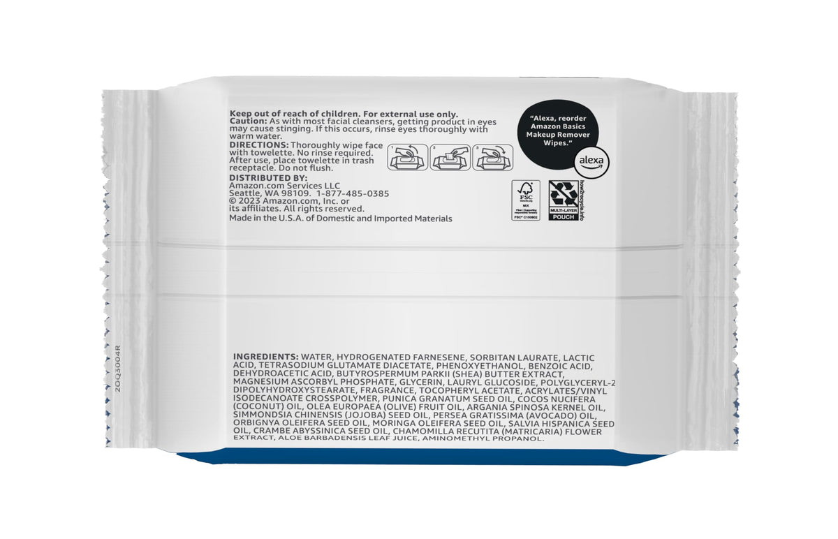 Amazon Basics close-up wipe texture highlighting soft plant-based fibers and gentle cleansing