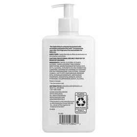 Amazon Essentials label close-up highlighting fragrance-free and key ingredients
