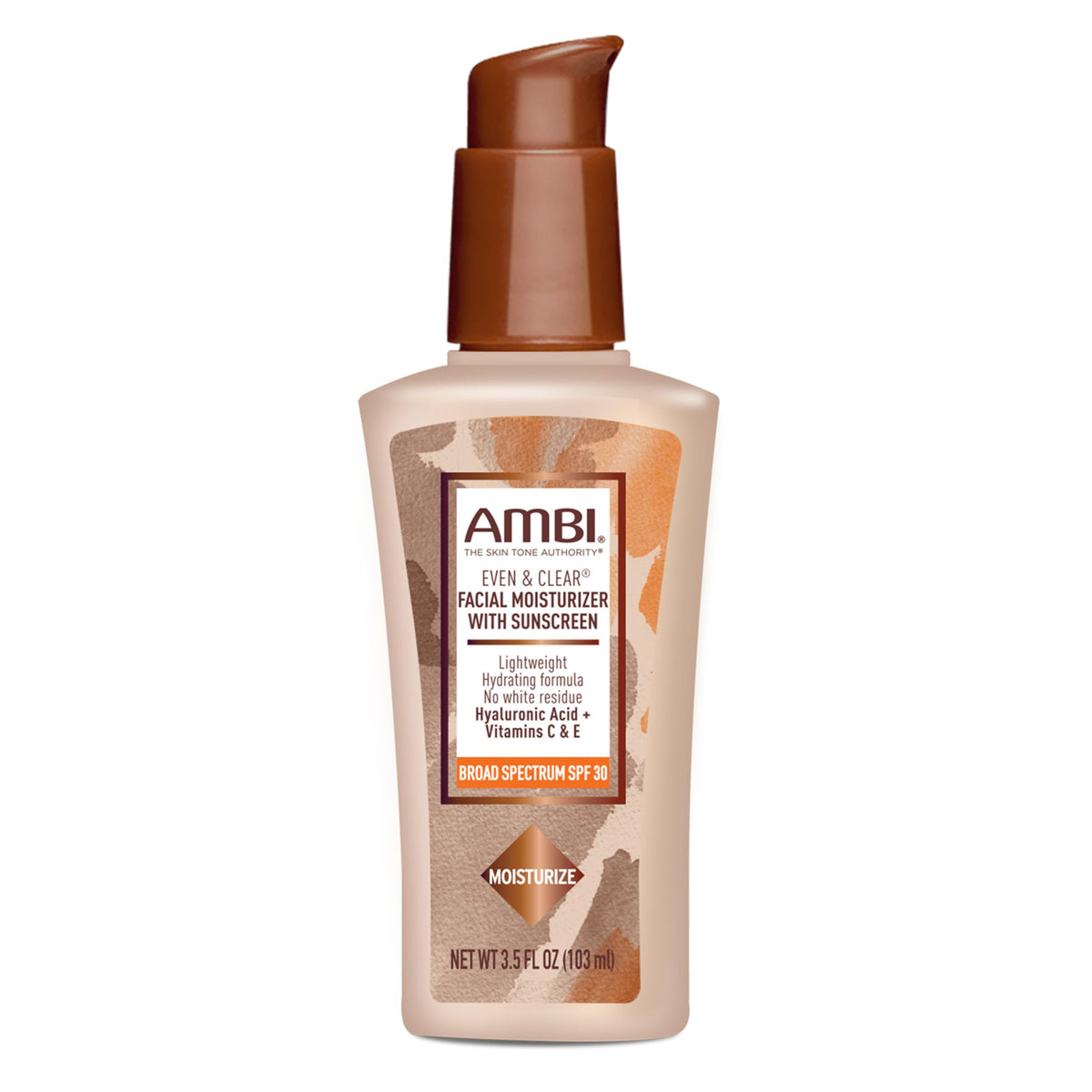 Ambi front pump bottle showing product and SPF 30 benefit