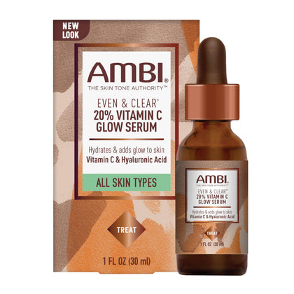 Ambi bottle front view showing glow serum and brightening benefit