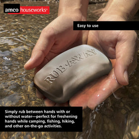 Amco bar being rubbed between hands demonstrating quick odor removal