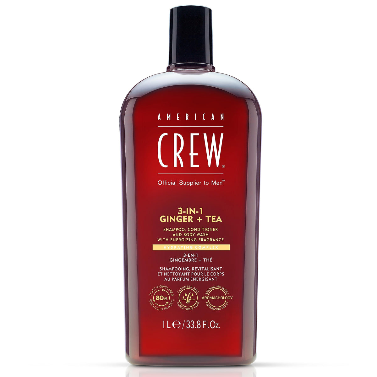 AMERICAN CREW front bottle shot showing 3-in-1 label and large capacity benefit