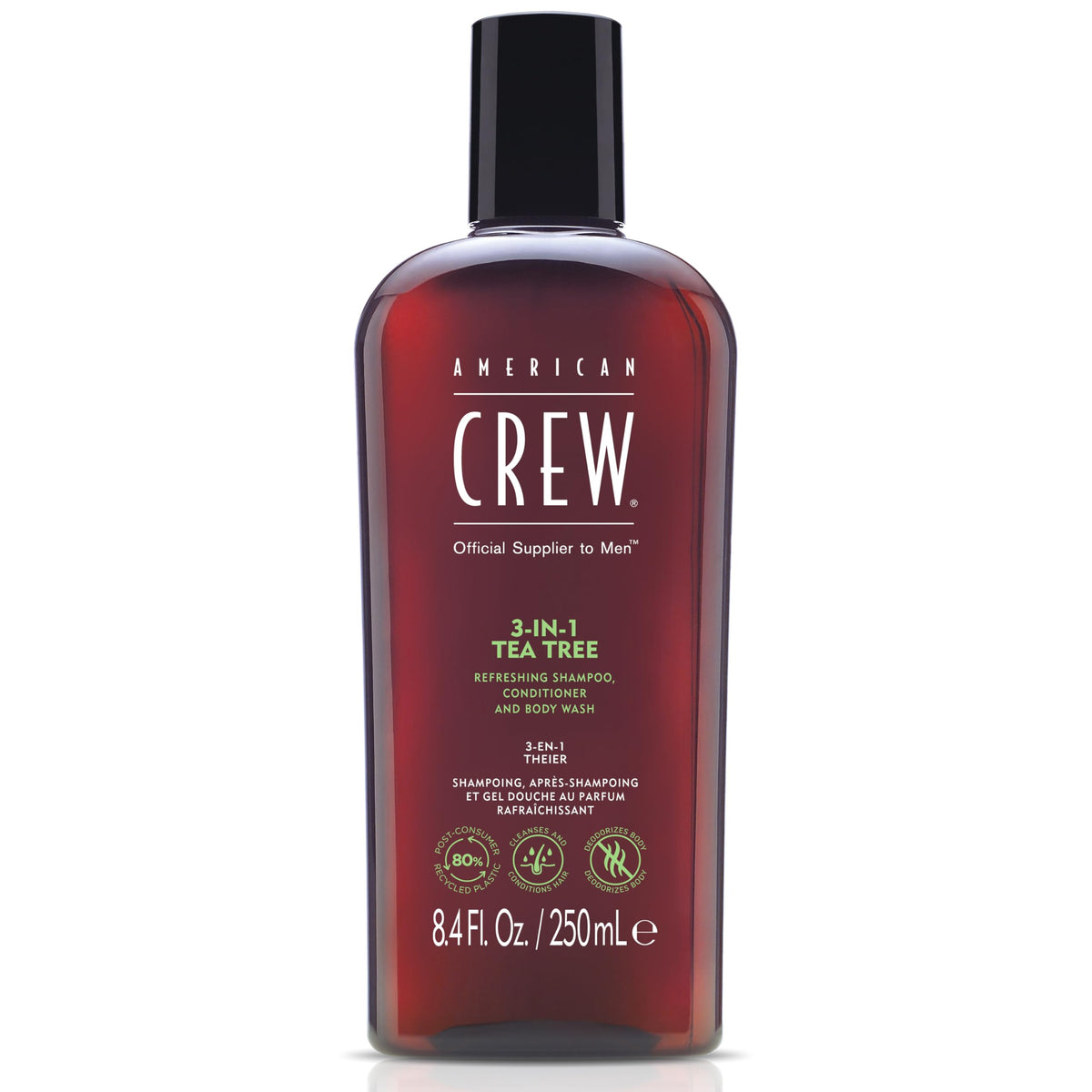American Crew front label showing product name and tea tree benefits