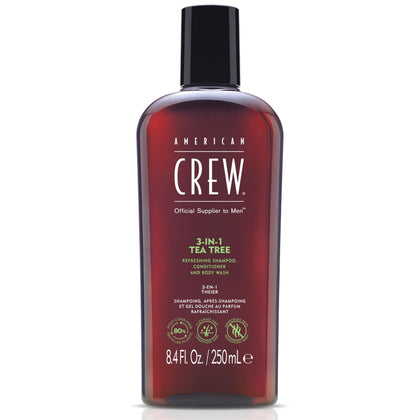 American Crew front label showing product name and tea tree benefits