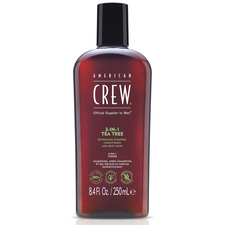 American Crew front label showing product name and tea tree benefits