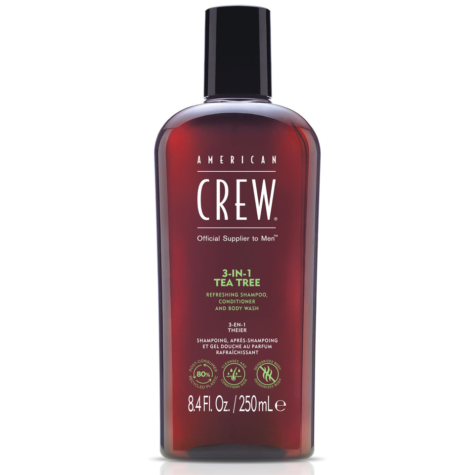 American Crew front label showing product name and tea tree benefits