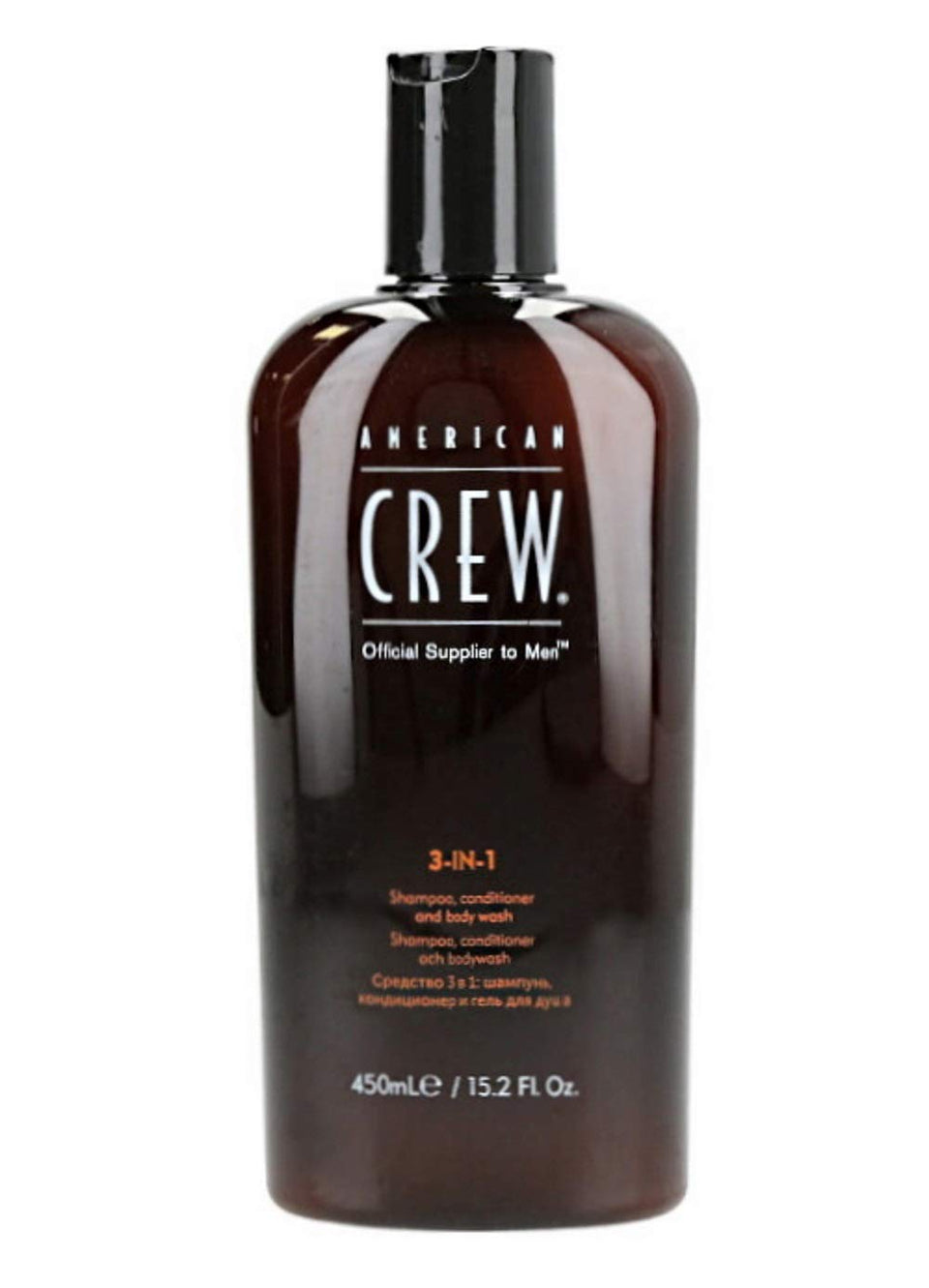 AMERICAN CREW front packaging showing 3-in-1 bottle for efficient grooming