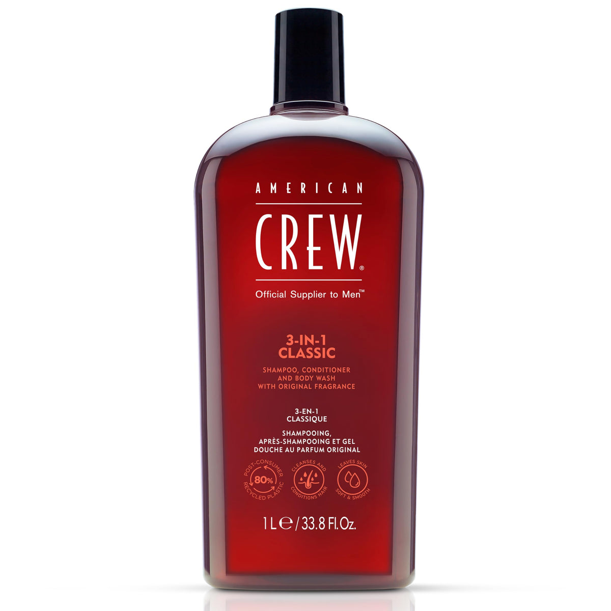 American Crew front bottle showing clean branding and large size benefit