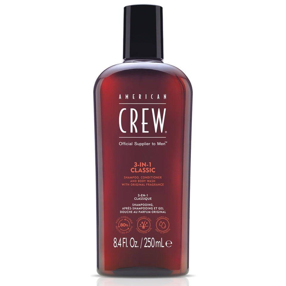 American Crew front bottle view showing clean design and convenience