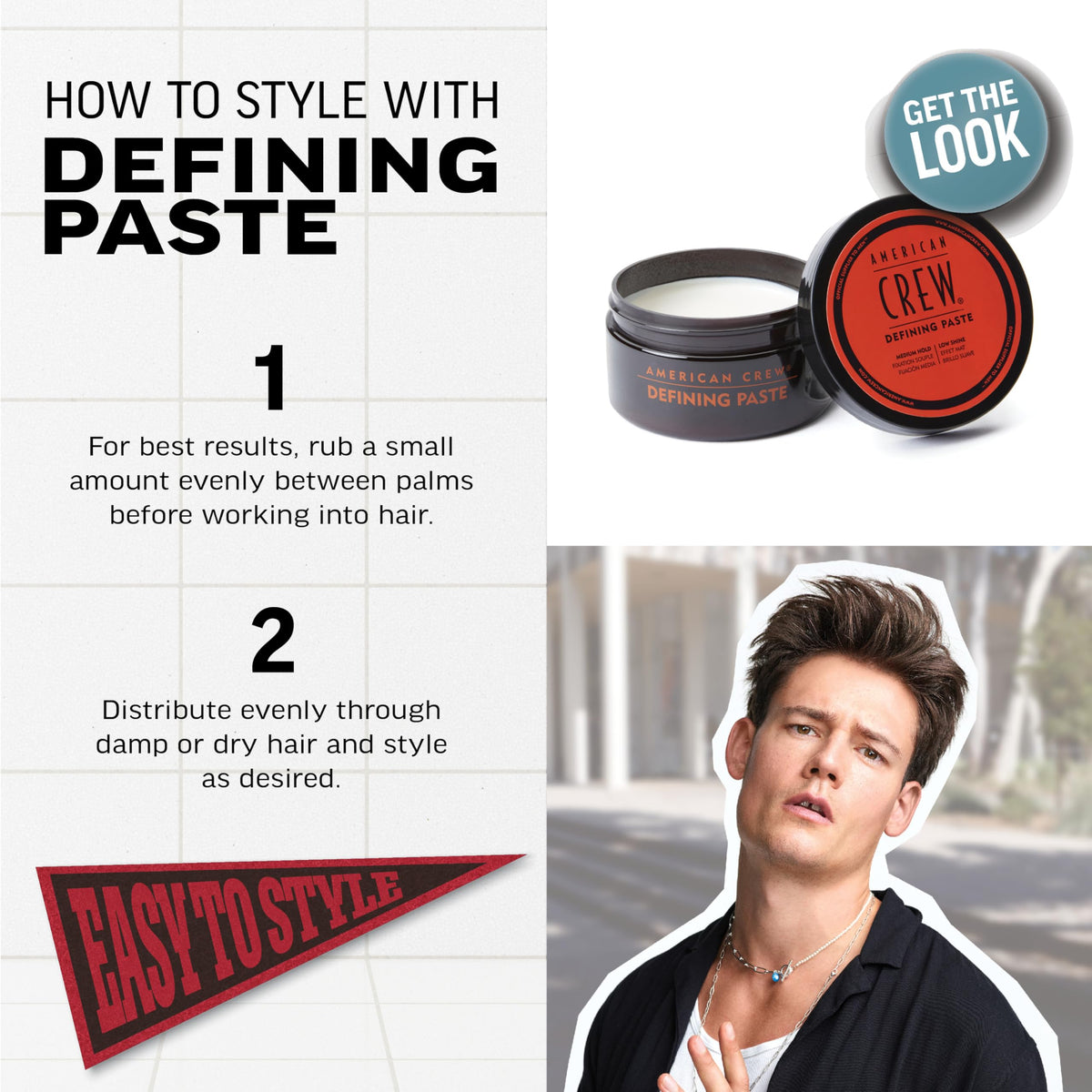 American Crew used on towel-dried hair to create defined, frizz-free style