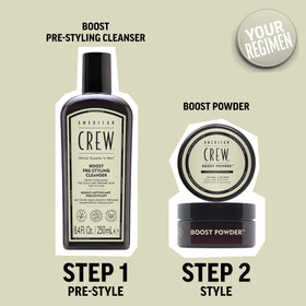 AMERICAN CREW paired with Fiber Puck to illustrate pre-styling routine