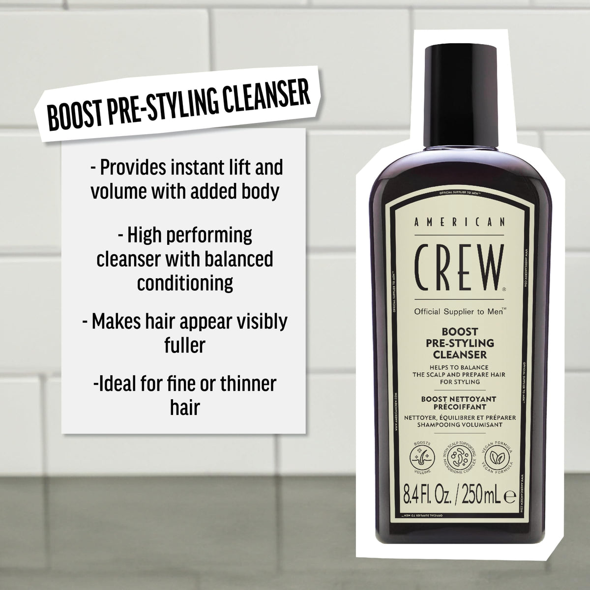 AMERICAN CREW pump dispensing lightweight formula for easy application