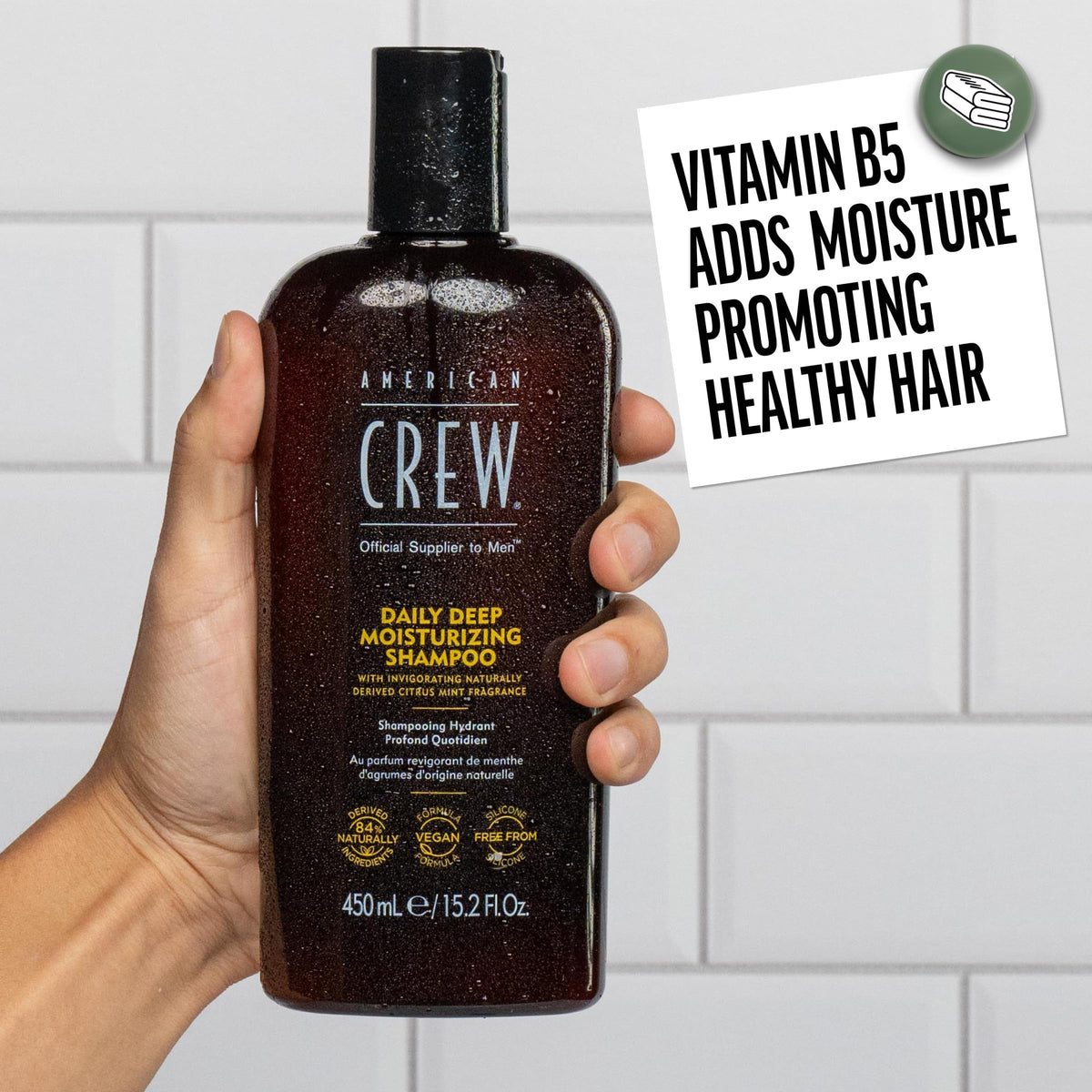 american crew bottle with citrus and mint ingredients illustrating fresh scent benefit