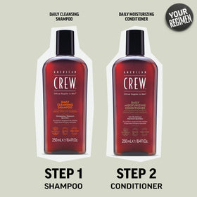 American Crew bottle beside styling products showing compatibility and grooming routine