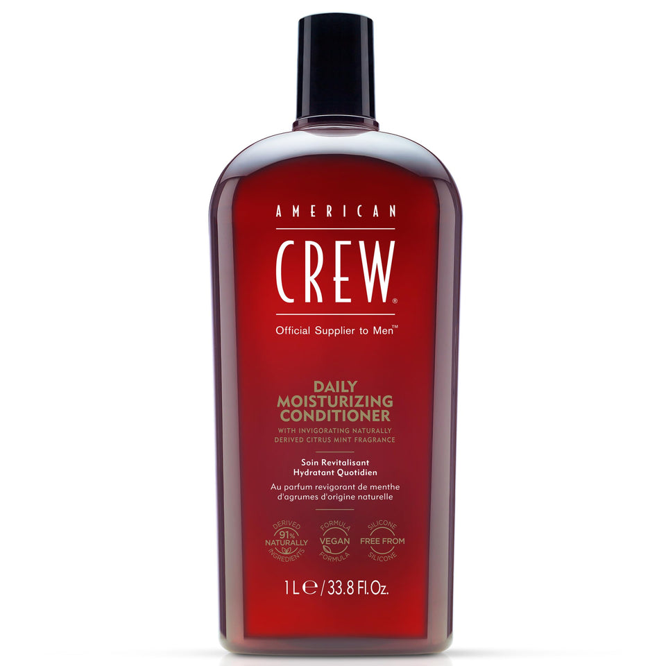 American Crew front bottle view showing branding and size, highlights convenience