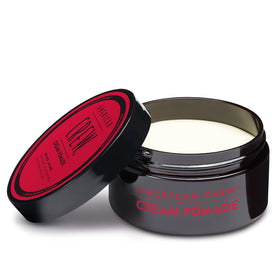 American Crew pomade on bathroom vanity staged for morning routine