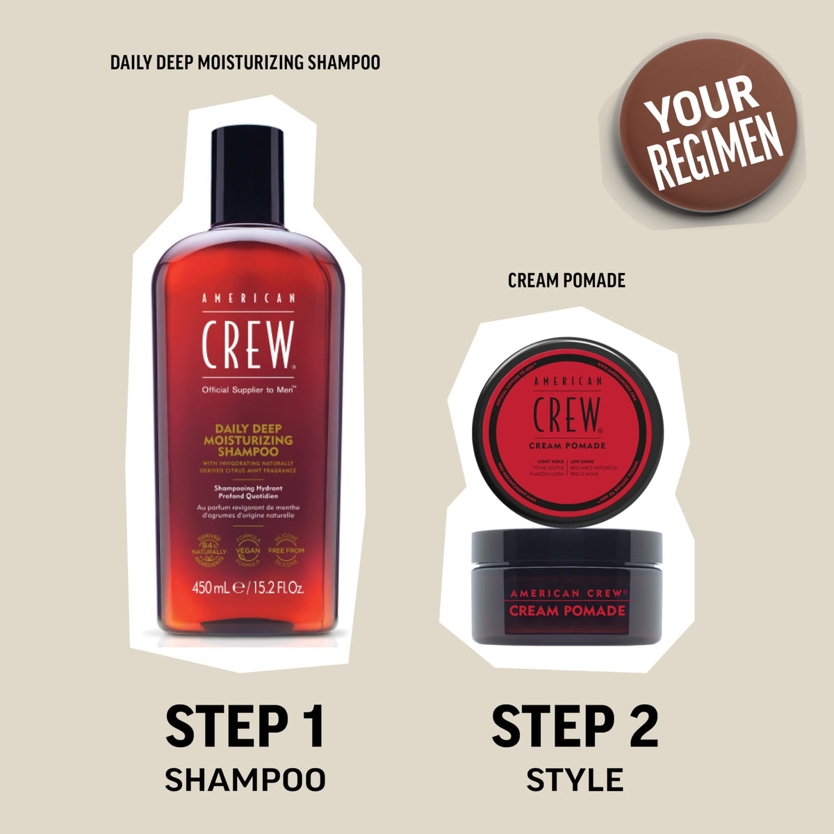 American Crew 3 oz size comparison beside everyday grooming items