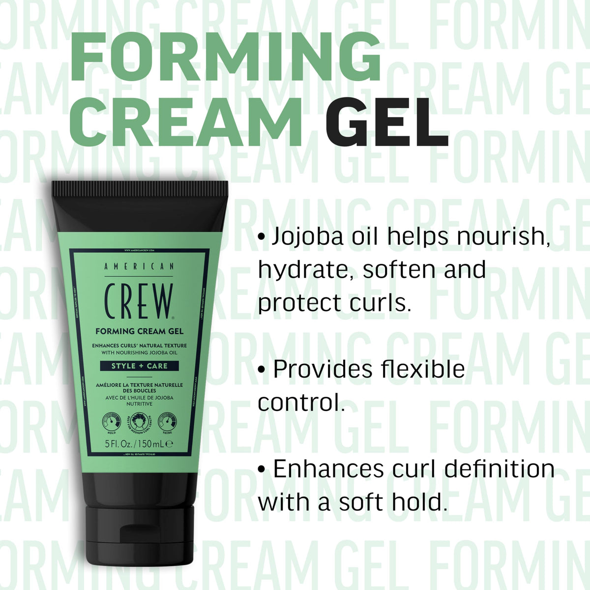 AMERICAN CREW on curly hair styled showing defined curls and reduced frizz benefit