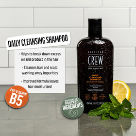 American Crew bottle label close-up highlighting ingredients and citrus mint fragrance