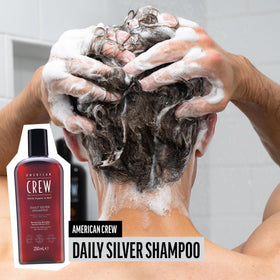 American Crew daily silver lavender-hued lather texture illustrating toning action