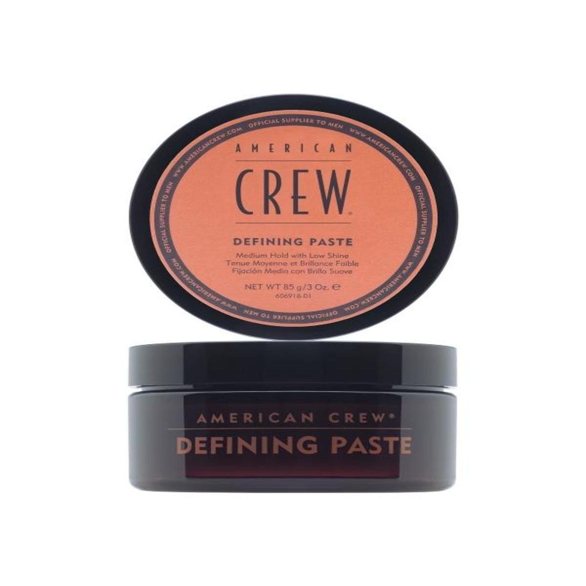 American Crew defying paste jar front view shows brand and low-shine styling benefits