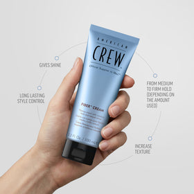 AMERICAN CREW close up label highlighting branding and style control benefit
