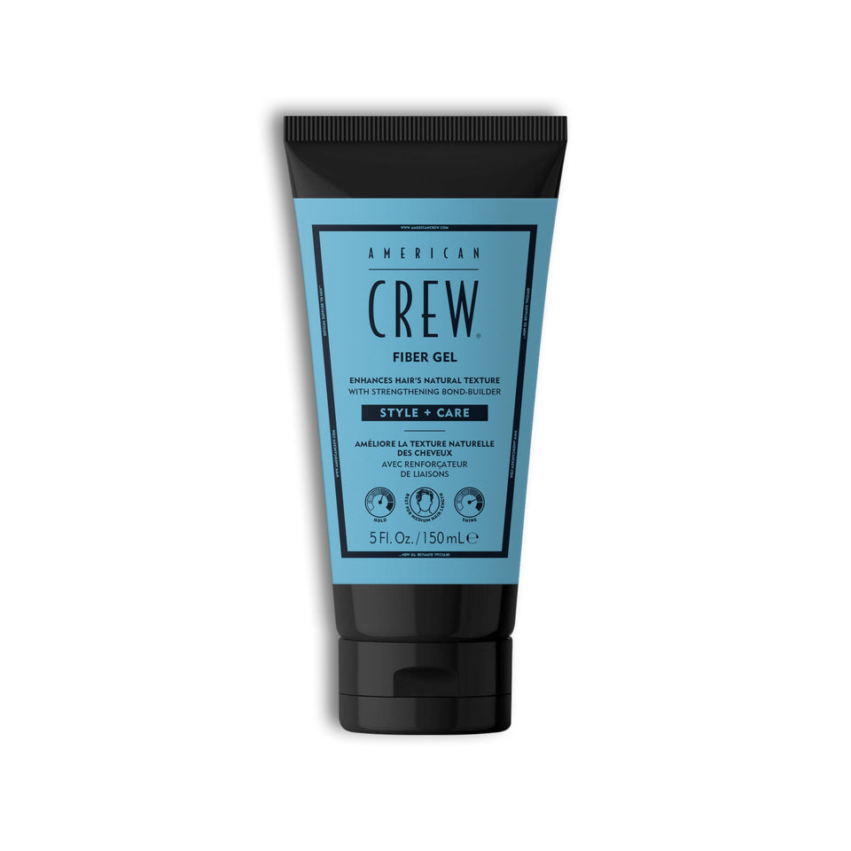 AMERICAN CREW front packaging showing Fiber Gel for natural texture and medium hold