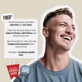 American Crew fiber on fingertip demonstrating easy palm warming and control