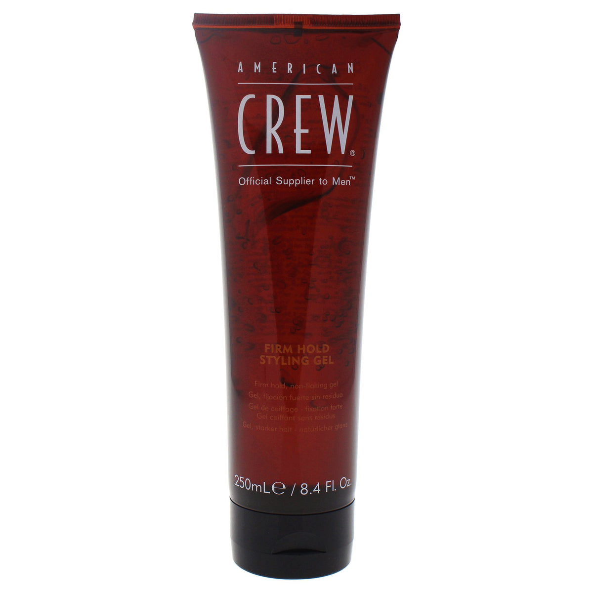 American Crew firm hold gel front bottle view showing label and strong styling benefit