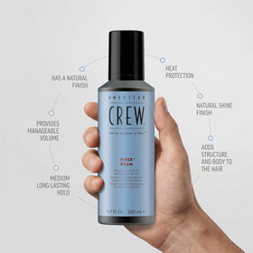 American Crew foam texture detail highlighting fibrous structure for added hair volume