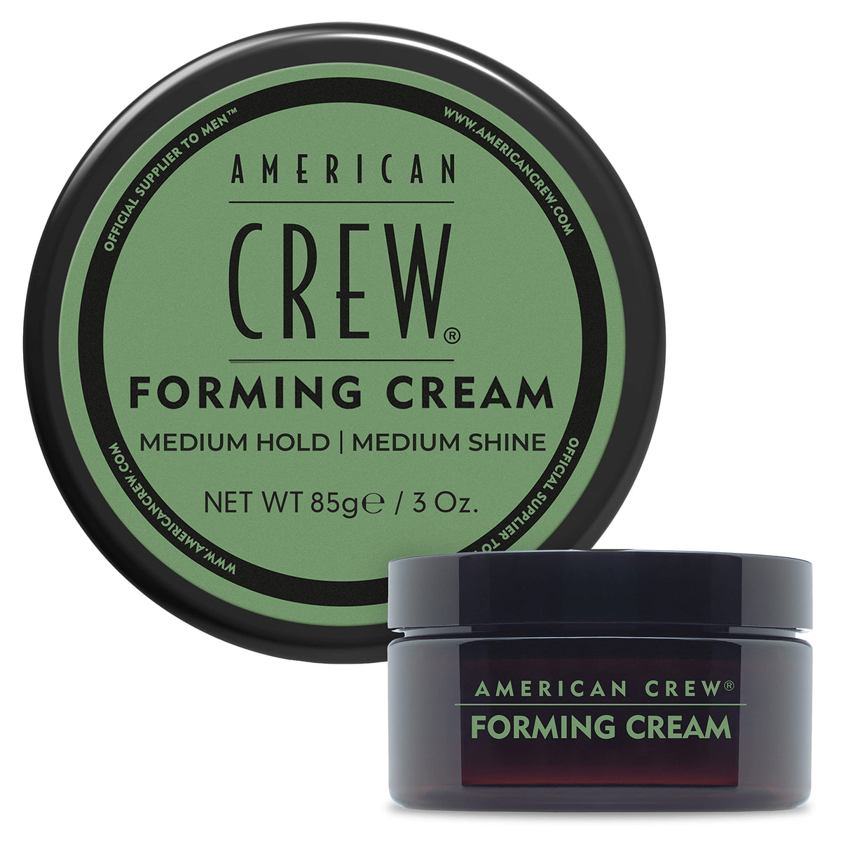 American Crew front jar view showing sleek packaging and easy access