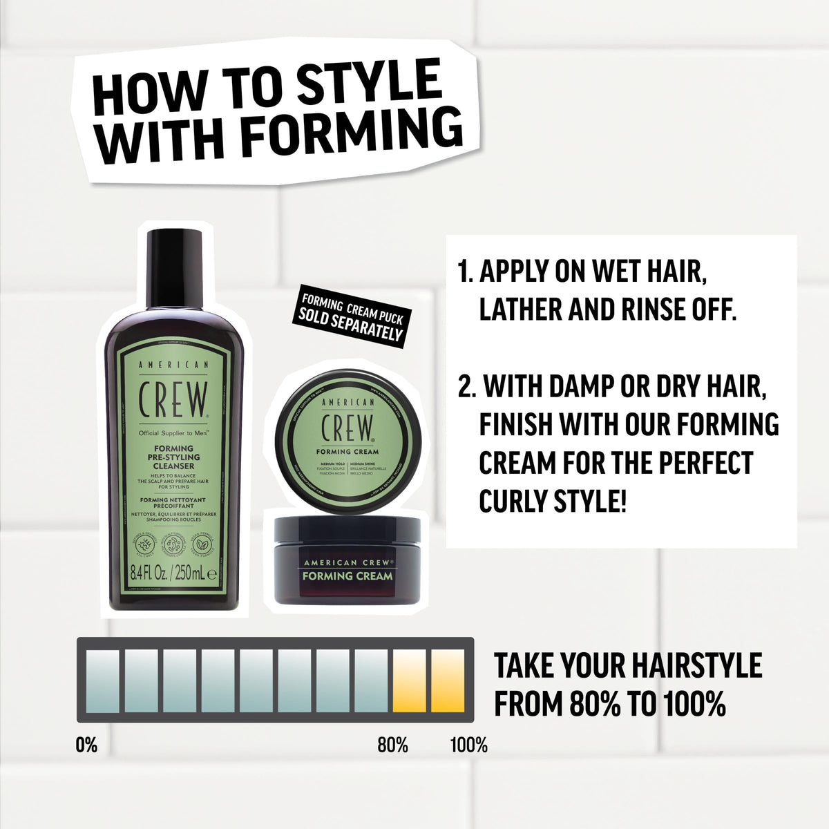 American Crew shampoo paired with forming cream puck to illustrate complete routine