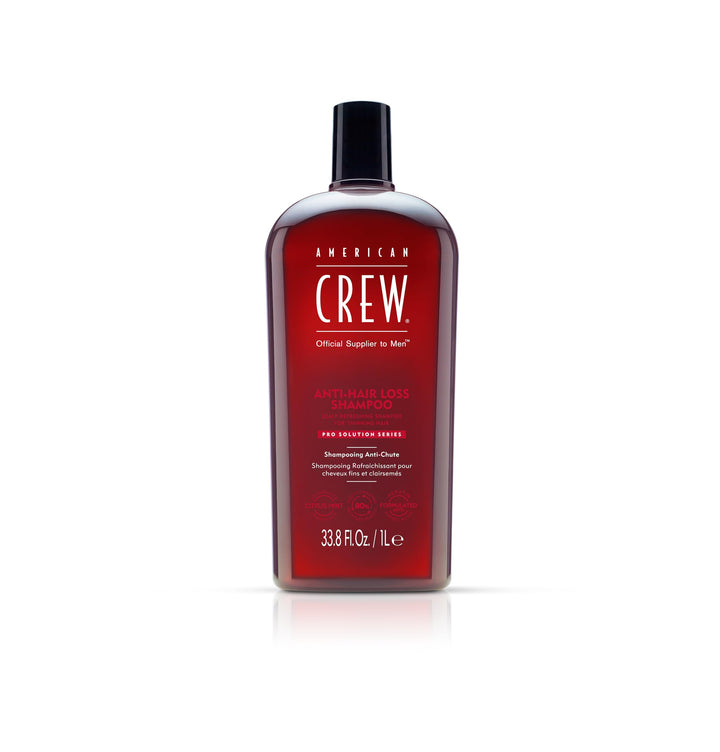 american crew bottle front view showing label and product benefit for cleaner, fuller hair