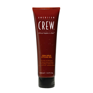 American Crew front bottle showing firm-hold gel and high shine benefit