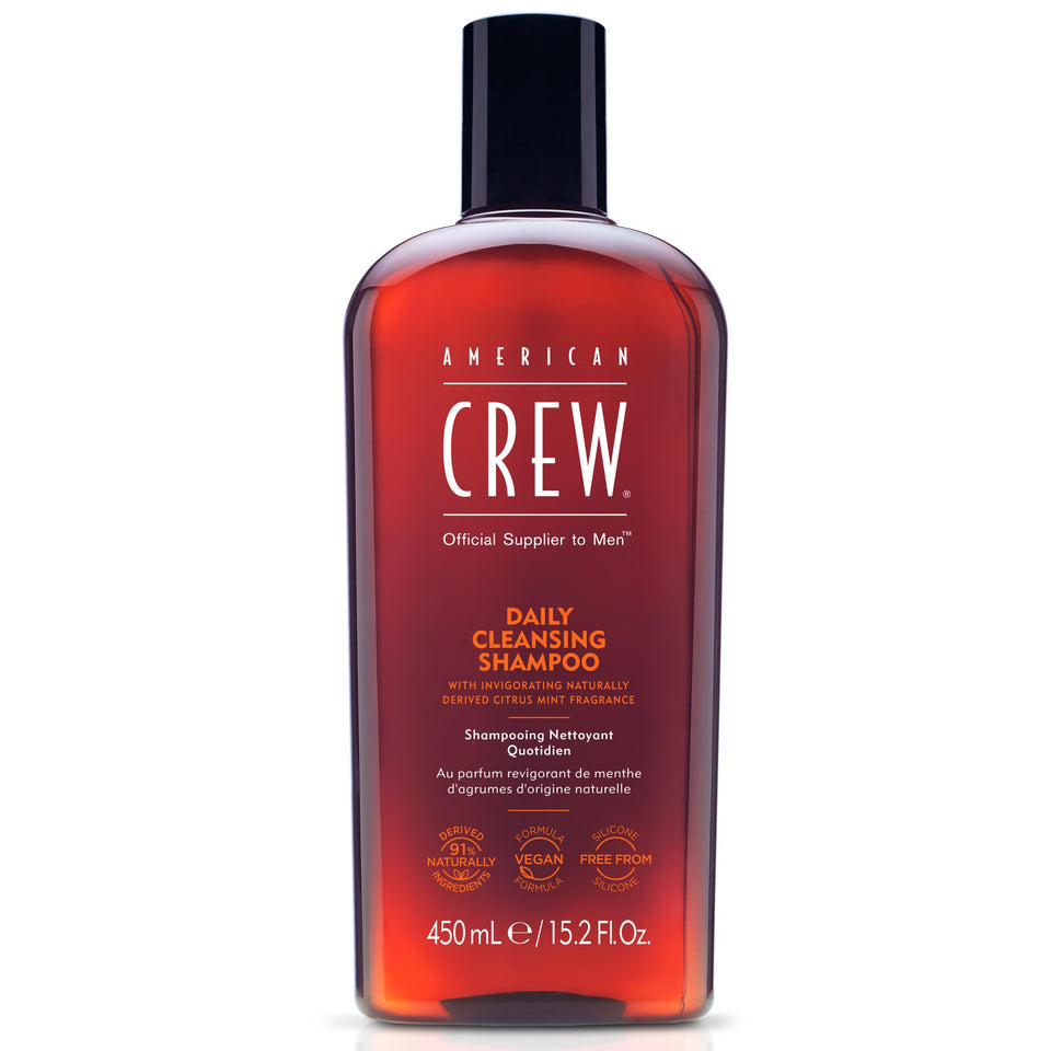 American Crew front bottle view showing citrus-mint branding and clean design benefit