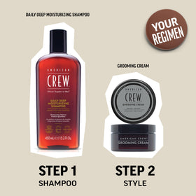 American Crew grooming cream back label with ingredients and usage information