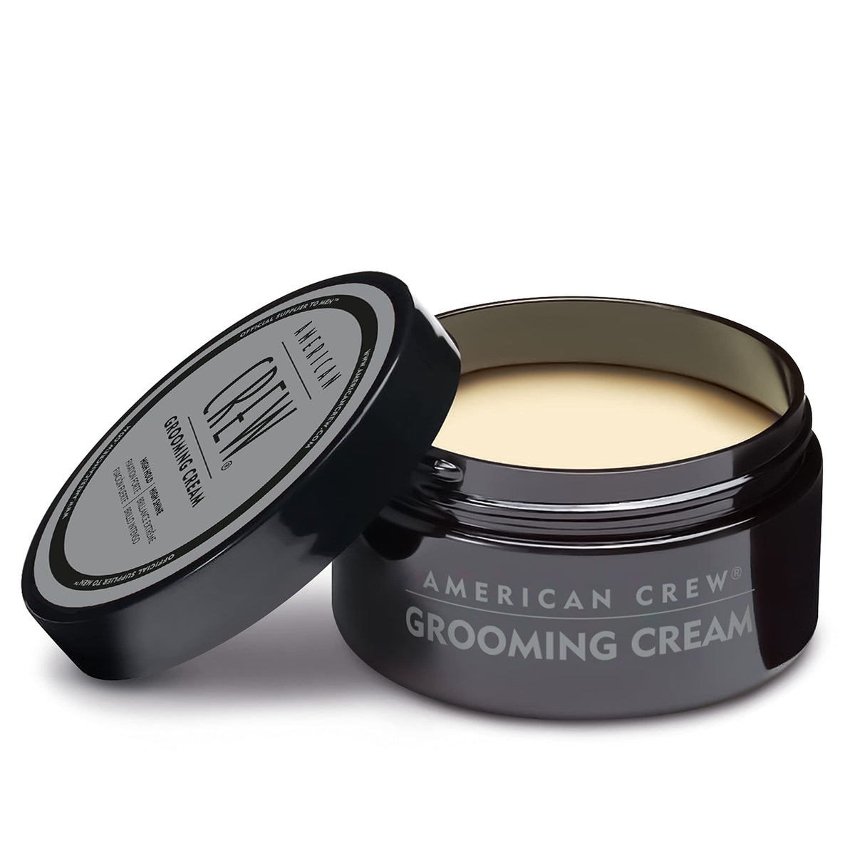 American Crew grooming cream before and after style comparison with visible shine