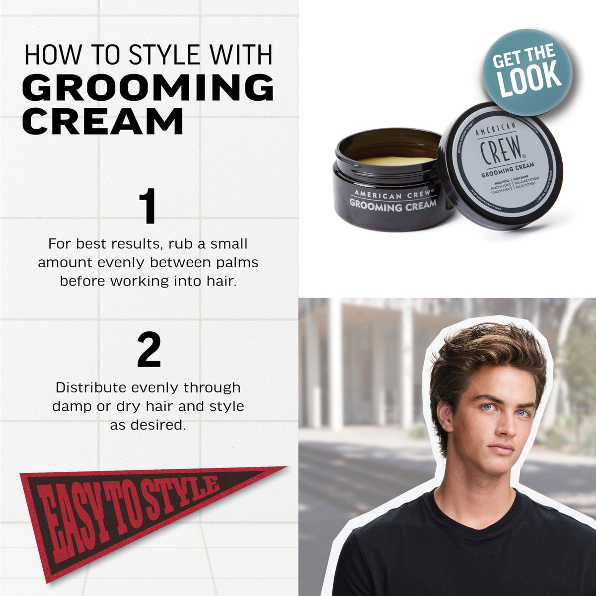 American Crew grooming cream with ruler showing compact 3 oz travel size