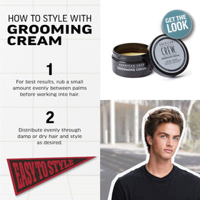 American Crew grooming cream with ruler showing compact 3 oz travel size