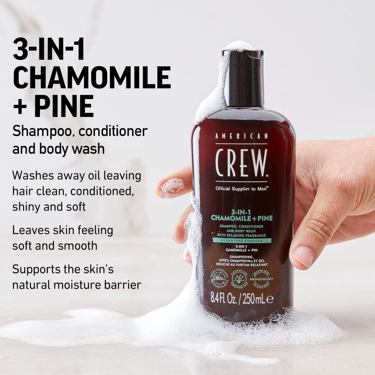 American Crew creamy lather texture demonstrating cleansing and conditioning benefit