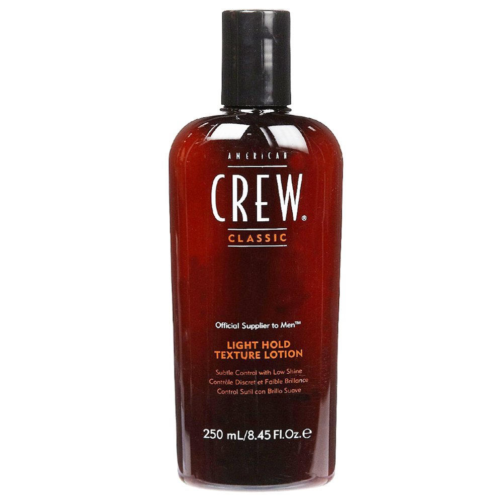 American Crew Light Hold Texture Lotion front bottle shows packaging and easy-apply benefit