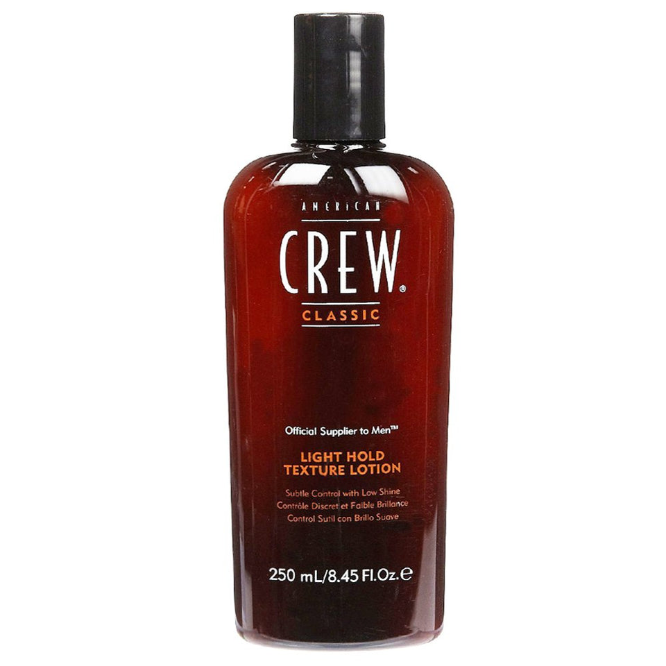 American Crew Light Hold Texture Lotion front bottle shows packaging and easy-apply benefit
